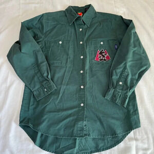 Vintage Mickey Unlimited Jerry Leigh Green Button Up Size Small Pocket Logo